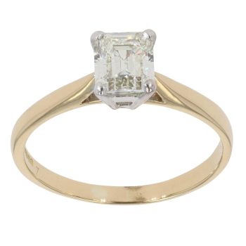 18ct Yellow Gold 1.00ct Emerald Cut Diamond Solitaire Ring