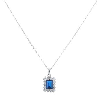 18ct White Gold Cubic Zirconia Created Sapphire Cluster Pendant And Chain 18"