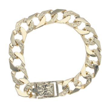 9ct Yellow Gold Patterned and Plain Curb Bracelet 8"