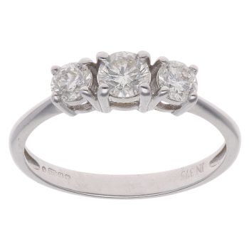 9ct White Gold 0.60ct Brilliant Cut Diamond Trilogy Ring