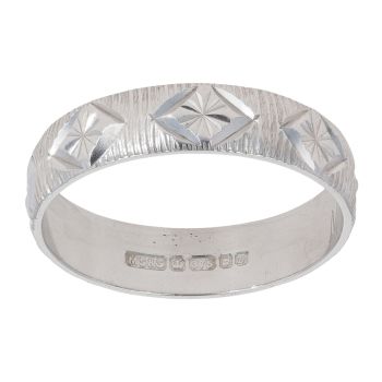 9ct White Gold Patterned Wedding Ring 4.8mm