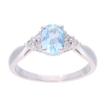 9ct White Gold Blue Topaz and Diamond Oval Ring