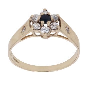 9ct Yellow Gold Sapphire And Cubic Zirconia Cluster Ring