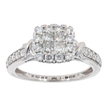 9ct White Gold 0.66ct Diamond Princess Cut Cluster Ring