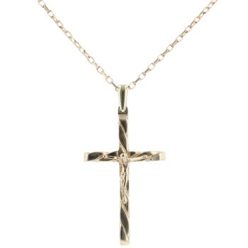 9ct Yellow Gold Crucifix Pendant and Belcher Chain 20"