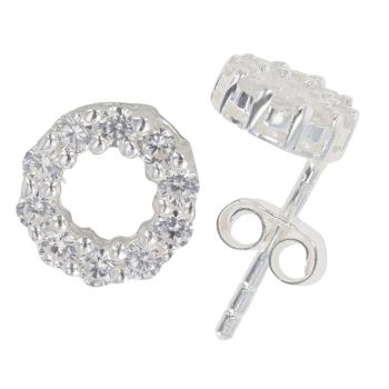 Silver Cubic Zirconia Halo Stud Earrings By Icesia