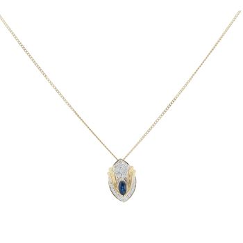 18ct Yellow Gold Sapphire and 0.05ct Diamond Pendant and Chain 18"