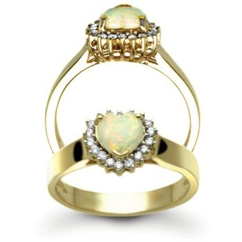 18 Carat Yellow Gold Diamond-14pt Opal-1.40ct Heart Ring
