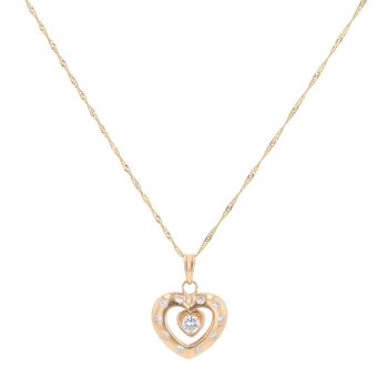 18ct Yellow Gold Cubic Zirconia Heart Pendant And Chain 22"