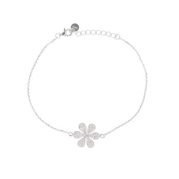 Silver Curb Cubic Zirconia Flower Bracelet 7.5" by Icesia