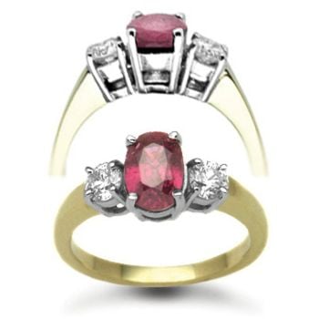 18 Carat Yellow Gold 3 Stone Diamond-48pt Ruby-1.70ct Ring