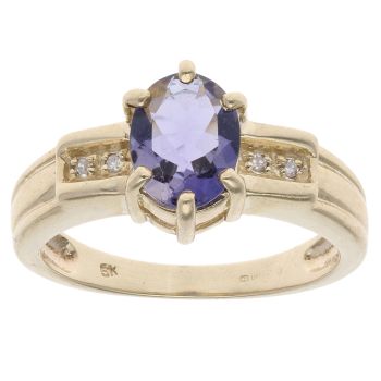 9ct Yellow Gold 0.02ct Diamond and Amethyst Dress Ring