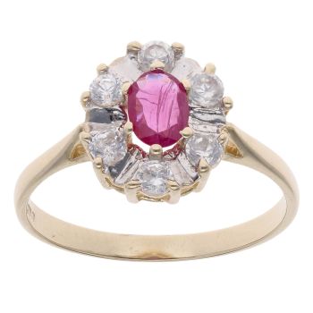 9ct Yellow Gold Cubic Zirconia and Ruby Cluster Ring