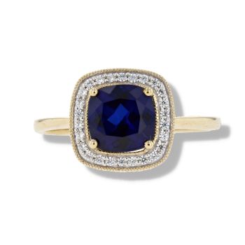 9ct Yellow Gold Created Sapphire And Cubic Zirconia Cluster Ring