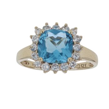 9ct Yellow Gold Blue Gemstone And Cubic Zirconia Cluster Ring