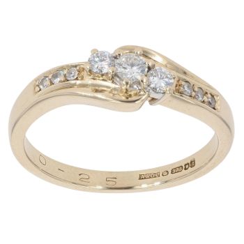 9ct Yellow Gold 0.25ct Brilliant Cut Diamond Trilogy Ring