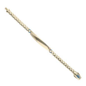14ct Yellow Gold Monaco ID Curb Plain Lock Blue Enamel Bracelet 5.5"