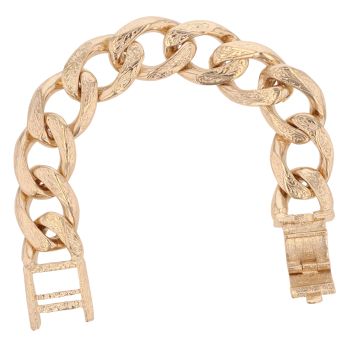 9ct Yellow Gold Patterned Curb Bracelet 8"