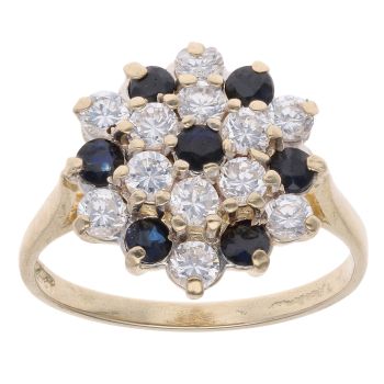 9ct Yellow Gold Cubic Zirconia and Sapphire Cluster Ring