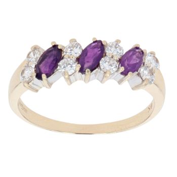 9ct Yellow Gold Amethyst And Cubic Zirconia Ring