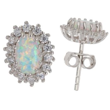 Silver Synthetic Opal And Cubic Zirconia Cluster Stud Earrings By Icesia