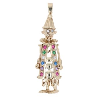 9ct Yellow Gold Multi Gemstone Moveable Clown Pendant