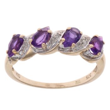 9ct Yellow Gold 0.05ct Diamond and Amethyst Dress Ring