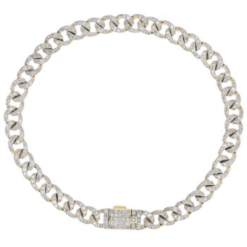 9ct Yellow And White Gold 1.25ct Brilliant Cut Diamond Curb Bracelet 7"