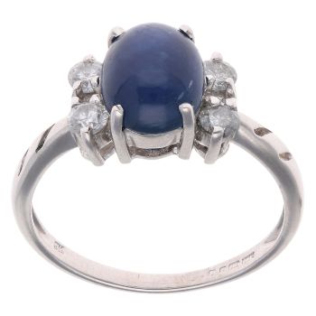 9ct White Gold 0.30ct Diamond and Cabochon Sapphire Ring