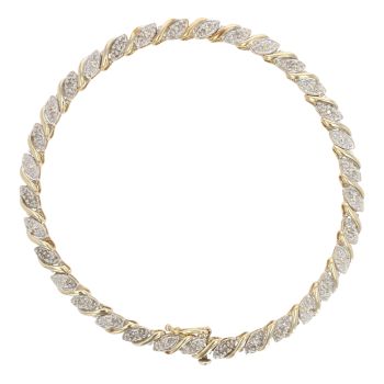 9ct Yellow And White Gold 0.10ct Brilliant Cut Diamond Bracelet 7.5"