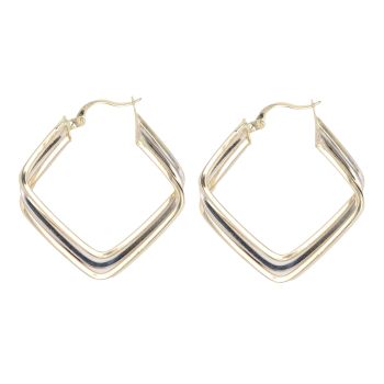 14ct Yellow and White Gold Greek Key Trio Square Hoop Earrings