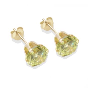 9ct yellow gold 7mm light peridot CZ stud Earrings