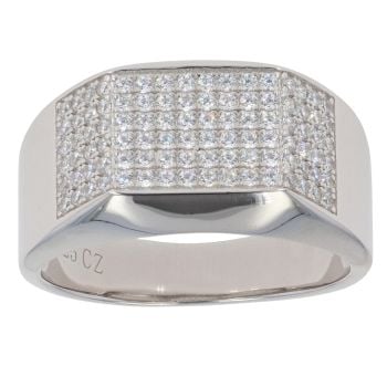 Silver Cubic Zirconia Rectangular Signet Ring By Icesia