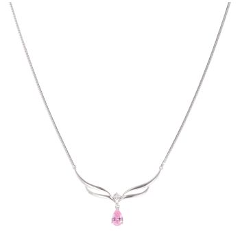9ct White Gold Cubic Zirconia And Pink Topaz Necklace 18"