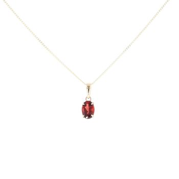 9ct Yellow Gold Garnet Pendant And Chain 18"