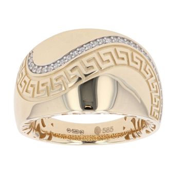 14ct Yellow Gold Greek Key Cubic Zirconia Swirl Ring
