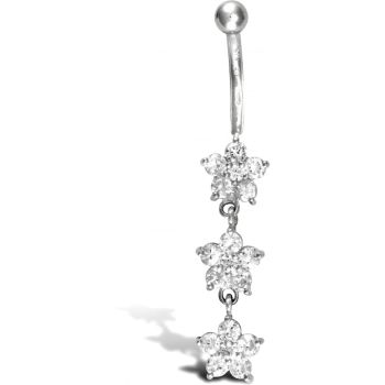 9ct White Gold Cubic Zirconia Flower Belly Bar Dropper