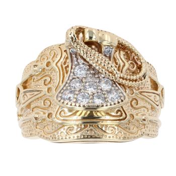 9ct Yellow Gold Cubic Zirconia Patterned Saddle Ring