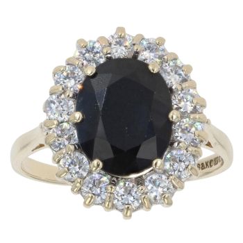 9ct Yellow Gold Cubic Zirconia and Sapphire Cluster Ring