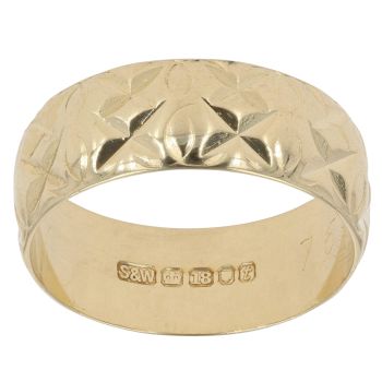 18ct Yellow Gold Patterned Wedding Band 6.8mm