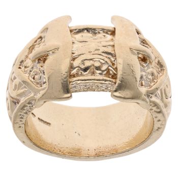 9ct Yellow Gold Patterned Double Buckle Ring