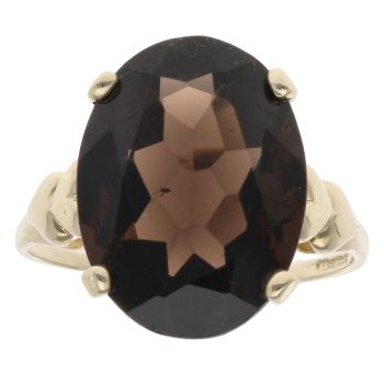 9ct Yellow Gold Smoky Quartz Single Stone Ring