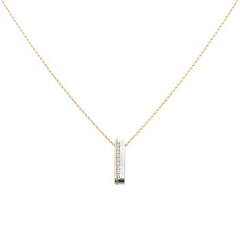9ct Yellow and White Gold Cubic Zirconia Fancy Bar Pendant and Chain 18"