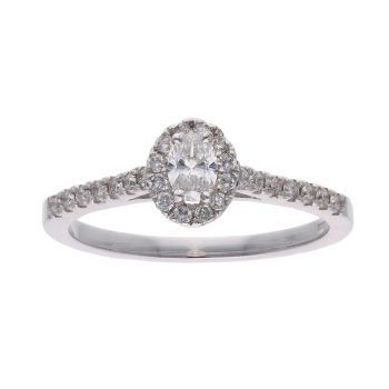 18ct White Gold 0.50ct Oval Diamond Cluster Ring