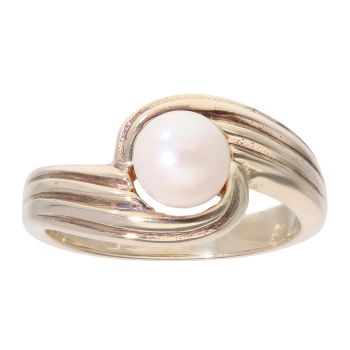 9ct Yellow Gold Pearl Single Stone Twist Ring