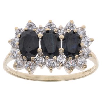 9ct Yellow Gold Sapphire And Cubic Zirconia Cluster Ring