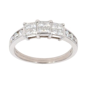 18ct White Gold 0.75ct Princess And Brilliant Cut Diamond Cluster Ring