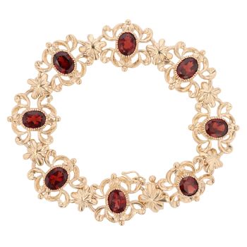 9ct Yellow Gold Garnet Fancy Bracelet 7.5"