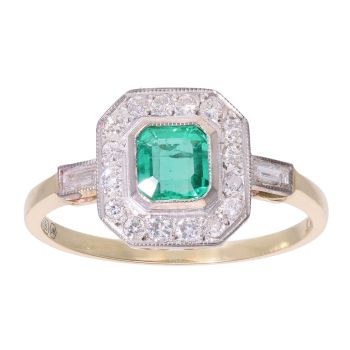18ct Yellow Gold 0.50ct Emerald and 0.25ct Diamond Cluster Ring