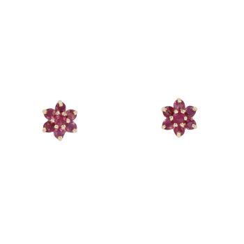 9ct Yellow Gold Ruby Cluster Stud Earrings